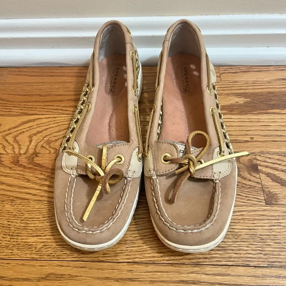 Sperry Top-Sider Angelfish Cane Leather Gold Beach Boat Deck Shoes Sz 7 #9432212